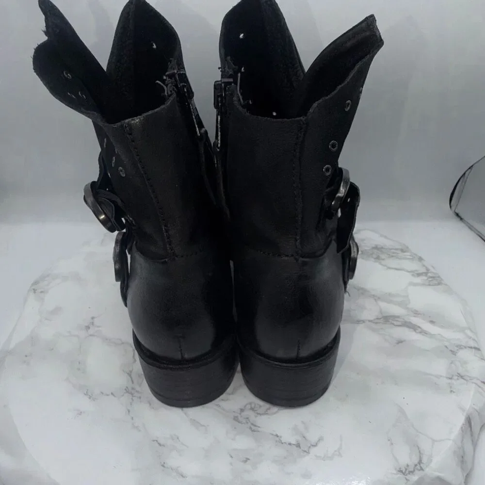 MJUS Black Leather Moto Biker Bootie-6.5